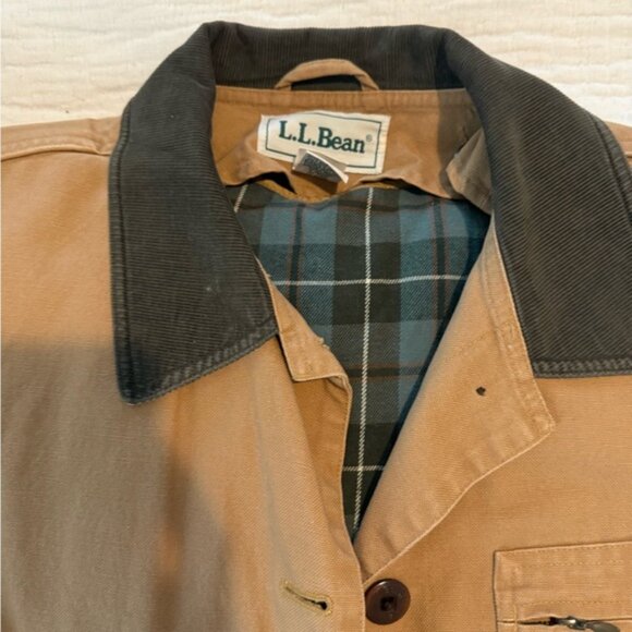 LL Bean Chore Barn Tan Jacket with Brown Collar EUC 2708 - Picture 8 of 13